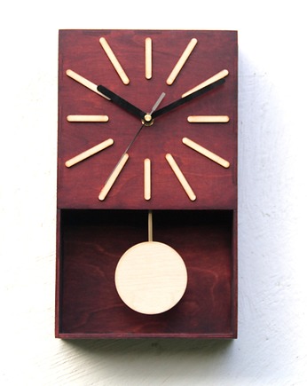 Drewniany Mahoniowy zegar ścienny z wahadłem, Clock Wood Studio