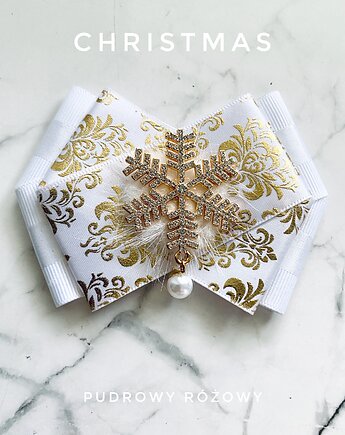 Brosza ze śnieżynką gwiazdką z puszkiem  Mikołajki Święta, Pudrowy Różowy