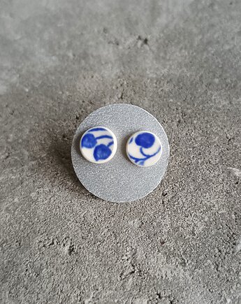 Kolczyki ceramiczne w kobaltowe rośliny, biżuteria z talerzy