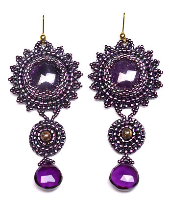 Syvlas, kolczyki z ametystem, haft koralikowy, OOAK, Sol