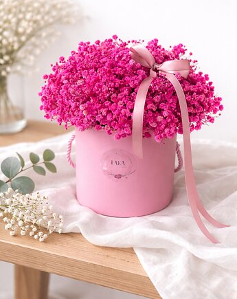 Flowerbox z gipsówka stabilizowana fuksja