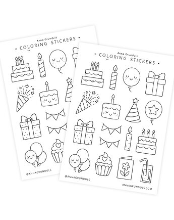 Naklejki do Kolorowania Urodziny Happy Birthday 1 Arkusz