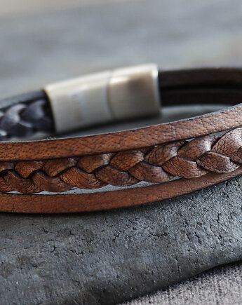 Męska bransoletka, skóra pleciona, stal nierdzewna ArgentoMen, Argento akcesoria