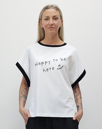 Bawełniany bezrękawnik z nadrukiem - Be happy, Ablush