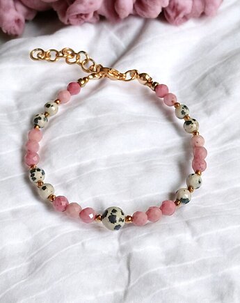 Jaspis dalmatyński i rodonit bransoletka, kaktusia