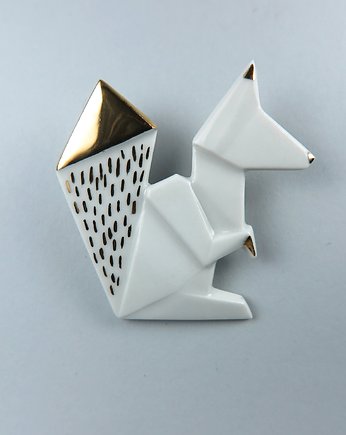 Broszka Pozłacana Porcelanowa Origami Wiewiórka, StehlikDesign