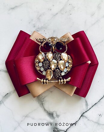 Brosza z Sową  z kryształków Nowość, Pudrowy Różowy