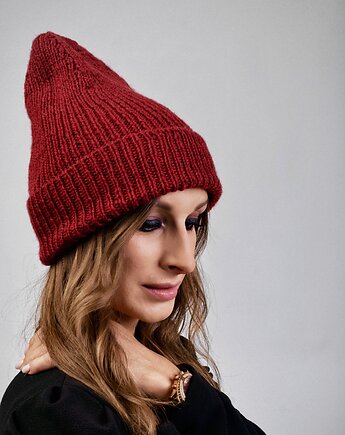 Czapka beanie  bordowa  100% merino, eddfupanda