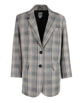 CS PREMIUM - Damska wiskozowa marynarka szara w kratę oversize