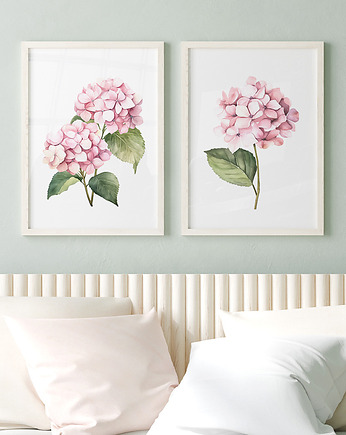 Rózowe Hortensje - Zestaw dwóch  grafik botanicznych, Paperblue Studio