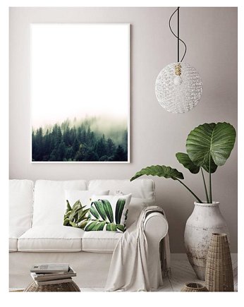 PLAKAT LAS WE MGLE DRZEWA z lasem, black dot studio