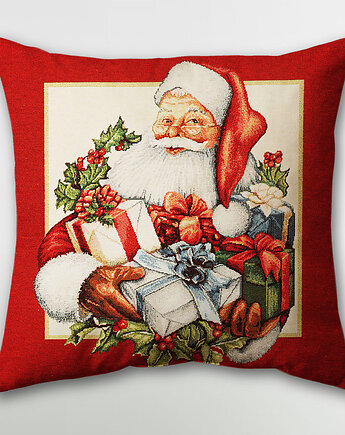 Poduszka gobelinowa na gwiazdkę z Mikołajem i prezentami, MOJAMAJA