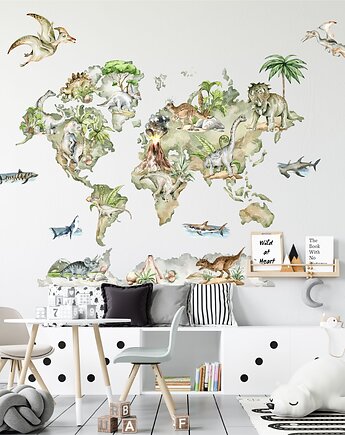 Naklejka na ścianę  Mapa świata dinozaury, Mała Pracownia DK