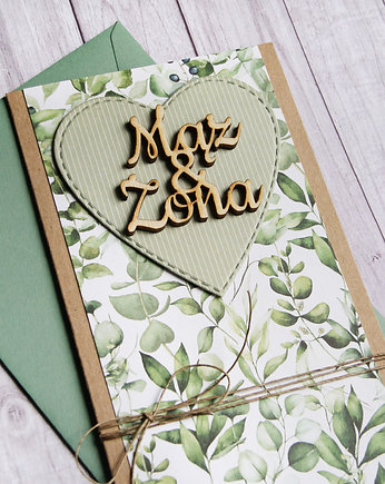 Kartka ślubna - zieleń - mąż & żona, kaktusia