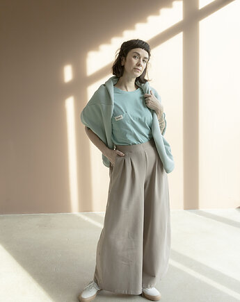 Damskie szerokie spodnie Beżowe, Mimi Monster