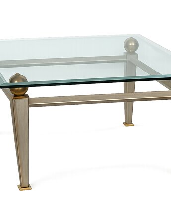 Stolik kawowy Art Deco z metalu, mosiądzu i szkła , Relikt design