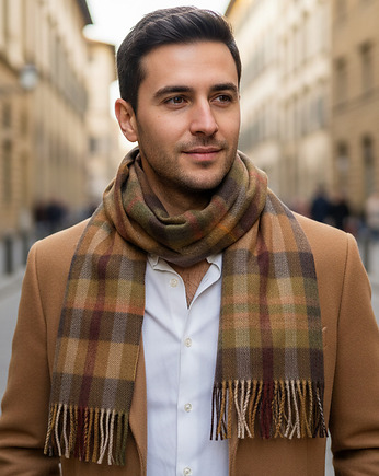 Szalik Męski Brązowy Karmelowy Kratka Wełna