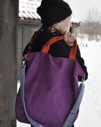 Torba hobo XXL - fiolet,pomarańcz,szaroniebieski, PRACOWNIA 166