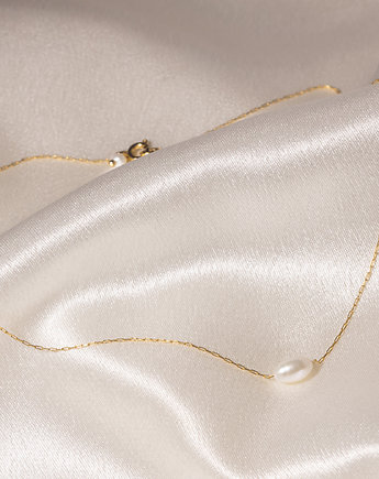 Naszyjnik delikatny złoty  łańcuszek z białą perłą, Fox and Jewelry