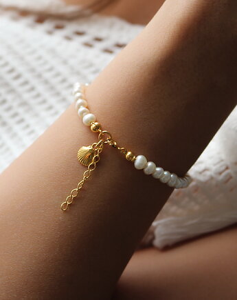 Bransoletka perły naturalne muszelka srebro 925 pozłacane