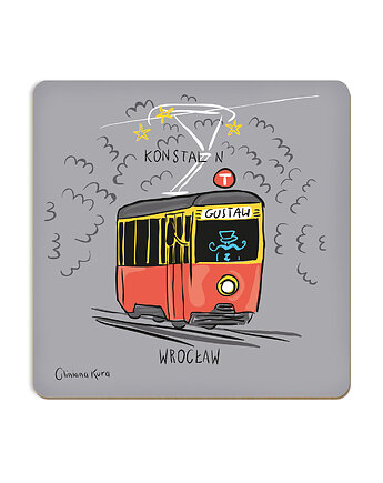 Podkładka pod kubek Wrocław Tramwaj Konstal N "Gustaw", Gliniana Kura