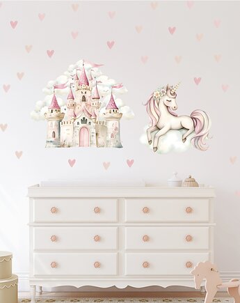 Naklejki ścienne dla dzieci Zamek, Jednorożec i serduszka A252, TamTamTu