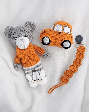 Zestaw prezentowy  z autkiem - musztarda/szary, Lollipop