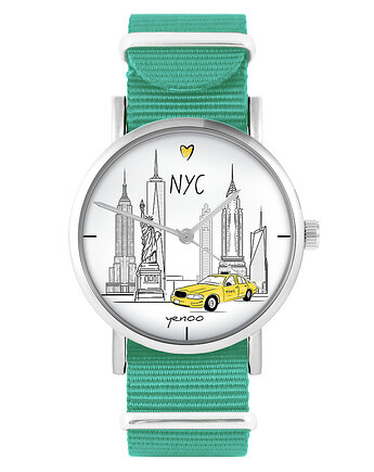 Zegarek - New York - turkusowy, nylonowy, yenoo