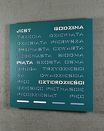 Word Clock - duży zegar słowny TURKUSOWY, SunflowerForHome