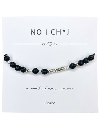 Bransoletka z alfabetem Morse Hematyt i Lawa wulkaniczna, karolina kosior