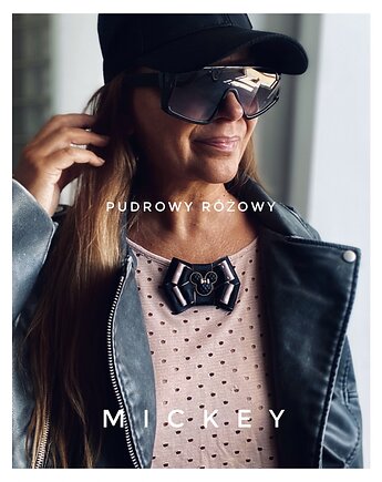 Czarno - Pudrowa Brosza MICKEY   Hit! 1szt, Pudrowy Różowy