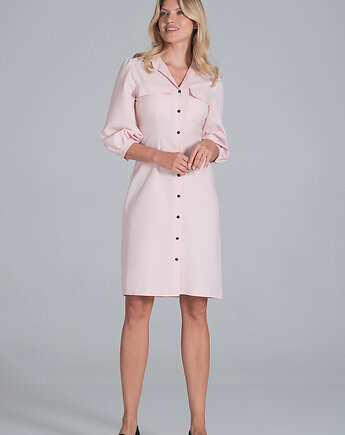Elegancka sukienka koszulowa midi z bufiastymi rękawami i guzikami - M849, FIGL
