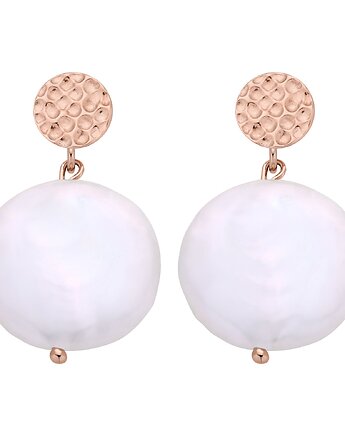 Kolczyki z różowego złota z dużymi płaskimi perłami, SOTHO