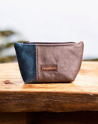 Niebiesko-brązowa welurowa kosmetyczki MIDI, raspberi