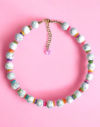 HOT TREND 2025 : naszyjnik : summer collection : howlit 12mm, kolorowa muszla, kaktusia