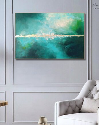 EMERALD HORIZON nowoczesna abstrakcja z elementami złota (50x70 cm), Anna Jatczak Art