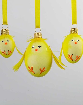 Rodzina kurczaków wielanocnych szklanych do powieszenia, rs handmade bombki