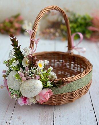 Wielkanocny koszyczek na święconkę, koszyczek z dekoracją, Rosa