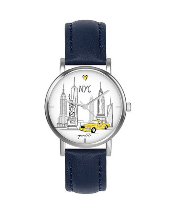 Zegarek  mały - New York - skórzany, granatowy, yenoo