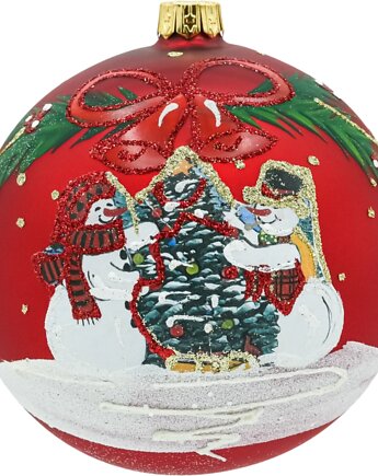 Bombka okrągła czerwona: Bałwanki przy choince, Syn Bombkarza