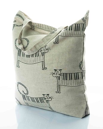 Naturalna lniana torba na zakupy Koty, torby TASZA