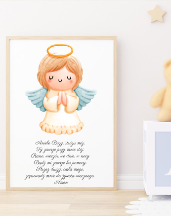 Anioł obrazek dla dziecka modlitwa Aniele Boży chrzest, black dot studio