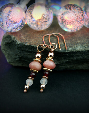 Różowe kolczyki  opal kwarc rubin, Blue Pearl Art