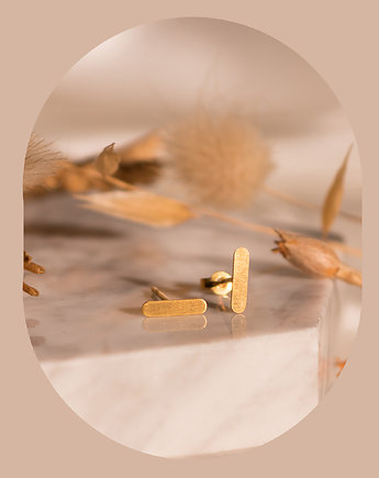 Małe kolczyki patyczki pozłacane - owalne prostokąty - sztyfty, Fox and Jewelry