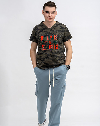 T-shirt męski zielony moro do V z nadrukiem, 3 for U
