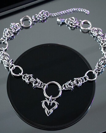 Chain mail y2k goth *Hexed Heart* choker stal nierdzewna, youcore.exe
