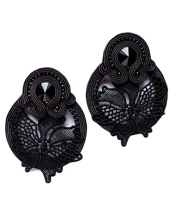CZarne kolczyki z koronkowymi kwiatami, Mró Soutache