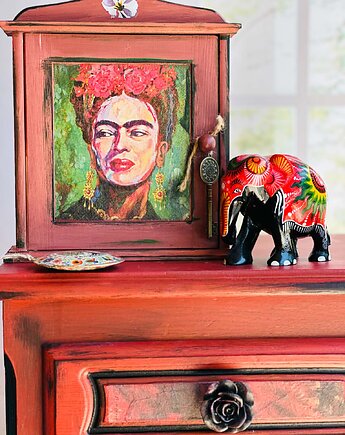 Ręcznie malowana szafka na klucze, Frida Kahlo, prezent, kwiaty, Monique Art