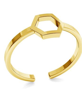 Pierścionek regulowany HEXAGON-srebro złocone, ISSI Jewelry