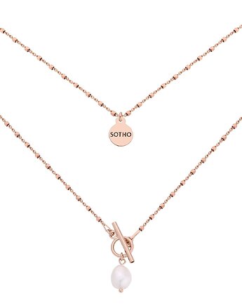Naszyjnik kosteczkowy z różowego złota z ozdobnym zapięciem i perłą, SOTHO